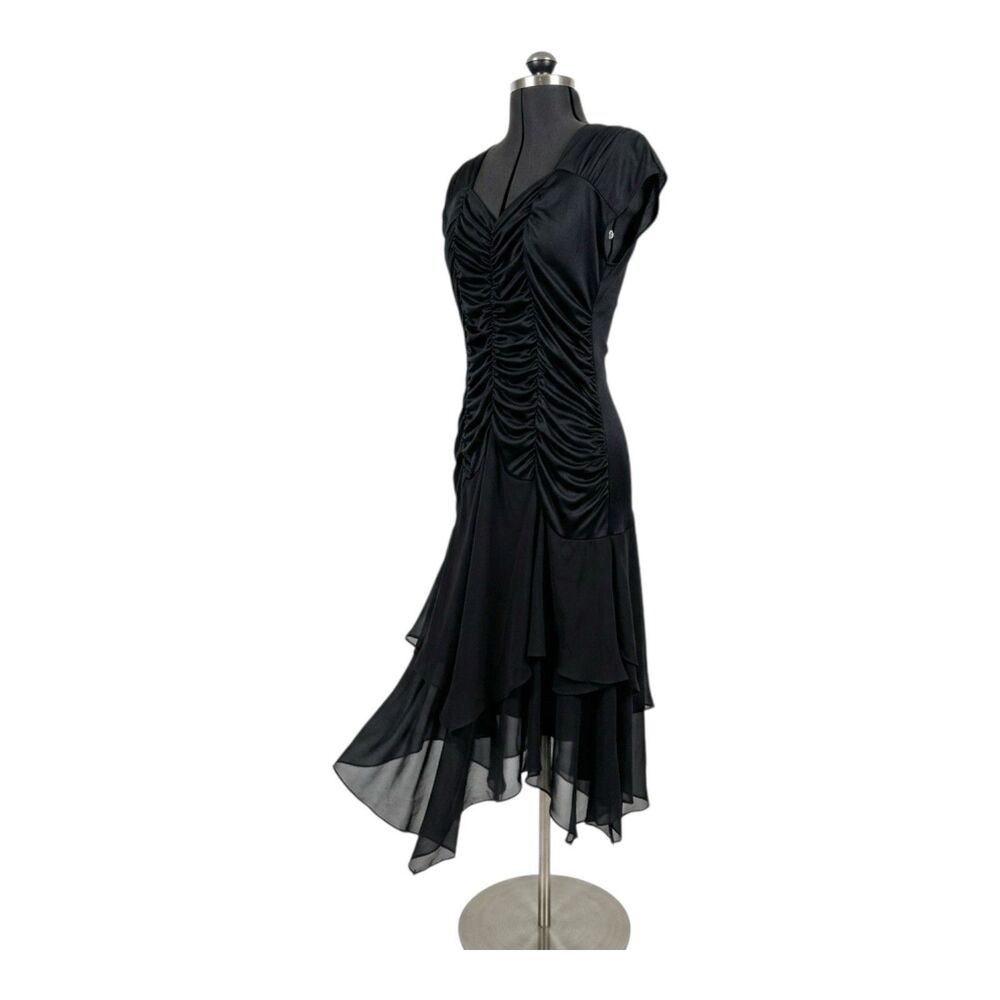 Vintage Cybil Stewart Black Ruched Maxi Dress Whimsigoth Vampy Gothic XS